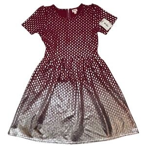 LuLaRoe Womens Dress Size XL Amelia Burgundy Red Silver Metallic Ombre Foil NWT